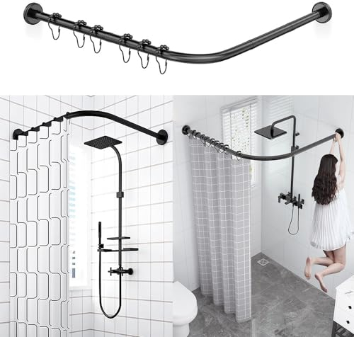 AUBWIG Tenda Doccia Binario Estensibile In Acciaio Inox A Forma Di L Vasca Da Bagno Angolo Doccia Tenda Asta Nessuna Foratura Per Negozio Di Abbigliamento Bagno(75-95cmx75-95cm)