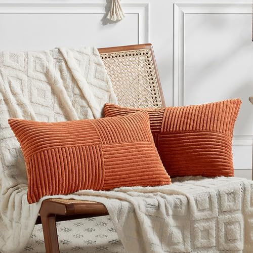 FDTERN 2er Set Karamell Kordsamt Kissenbezug 30x50CM Weich Moderne Dekorative Kissenbezüge Kissenhülle Dekokissenbezug Sofakissen Dekokissen Boho Herbst Deko für Sofa Schlafzimmer Wohnzimmer Balkon
