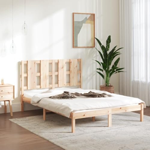 OHOOWOO Massivholzbett Kiefer 140x200 cm,Modernes Holzbett aus massivem Kiefernholz mit komfortablem Kopfteil für das Schlafzimmer