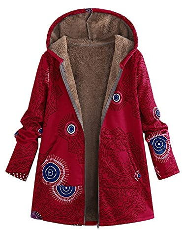 Fleecerock dam plus sammet med dragkedja, tryck vinter varm kappa elegant ullrock tjock utomhus teddy vinterparkas stora storlekar fleecejacka säckig fleecekappa bekväma damjackor, röd, 5XL
