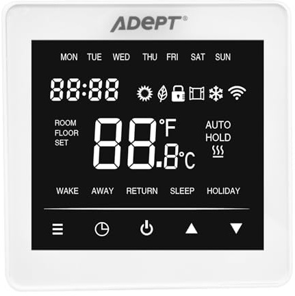 Adept T6200W White Smart WiFi Touchscreen Programmable Thermostat - App Controllable iOS & Andriod - Underfloor Heating Controller
