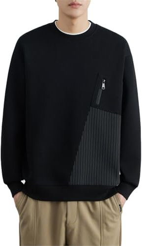 Seiizaa Sudadera de Punto con Cuello Redondo para Hombre, otoño e Invierno, Sudadera cálida-Black-XL