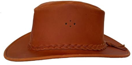 Kinder Cowboy Lederhut mit geflochtenem Hutband, toller Schutz bei Wind & Wetter, 54-55 cm