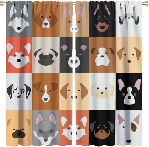Vorhang, Kinderzimmer, 3D Cartoon-Tierhund 140(B) X 160(H) cm Kindervorhänge Mit Ösen, Polyestervorhänge, Wärmeschutzvorhang, Blickdichter Vorhang Mit Ösen, Kindervorhänge Für Wohnzimm-45166050841099