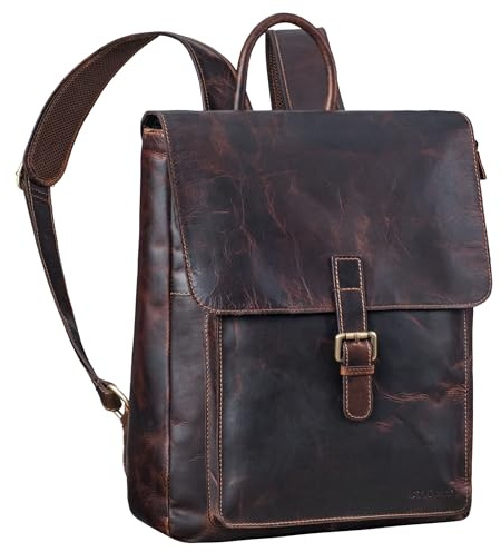 STILORD Debbie Stor Vintage Läderryggsäck Damernas Stadryggsäck Äkta läder Damryggsäck Stilig Dagsryggsäck med många fack Arbetsryggsäck med laptopfack 15,6 tum Farbe:Konjak mörkbrun