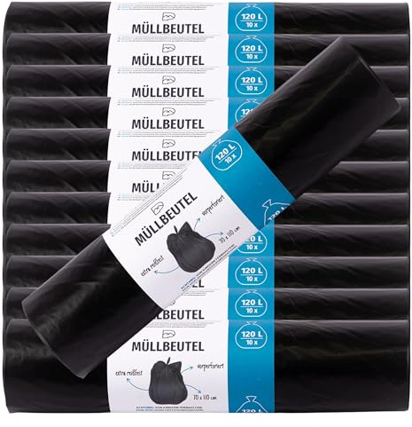 Reißfeste Müllsäcke 120L Schwarz 42µ - 120x BLiX Abfallsäcke 70x110cm, Geruchsdicht & Formstabil | Schwarze Müllbeutel für Gewerbe & Haushalt | Hygienische Entsorgung