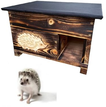 QLS Hedgehog hus av trä 40 x 50 x 30 cm med avtagbart tak igelkott för trädgården väderbeständig flammad