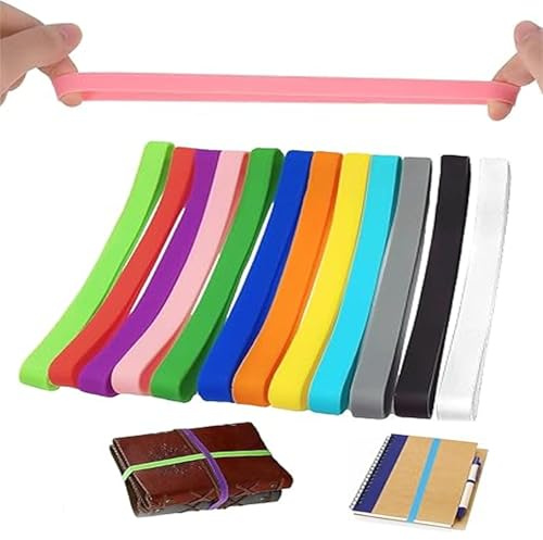12 Stück Gummibänder Breit, 20x1cm Hochbelastbar Dick Expandierbar Elastische Gummibänder, Gummiband bunt sortiert Wiederverwendbar für Büro, Zuhause, Schulbedarf
