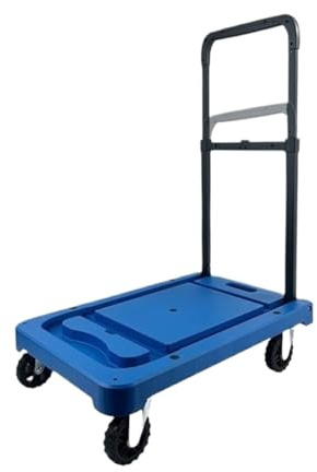 Faltbarer Lagerwagen mit Plattformwagen, strapazierfähig, PushPull Flachbett-Handwagen mit Rädern für einfachen Transport (blau)