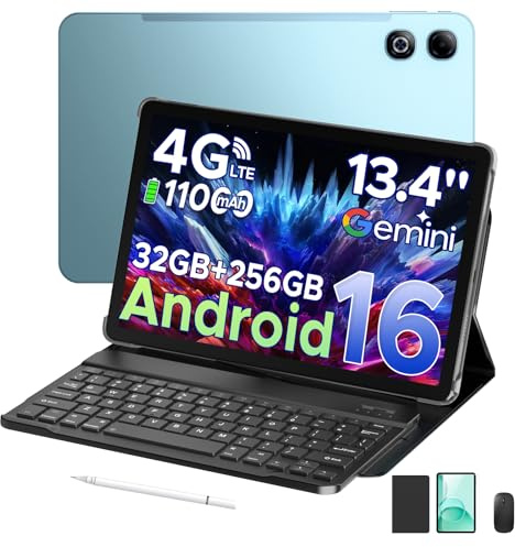 DOOGEE Tab G6 Max 13,4 Pollici Tablet Android 16, 90Hz 32GB RAM+256GB ROM/TF 2TB Tablets Con Tastiera, Octa-Core, 11000mAh Tablet PC, Widevine L1/13MP/FACE ID/Doppi Altoparlanti/3.5mm Jack/Gemini AI