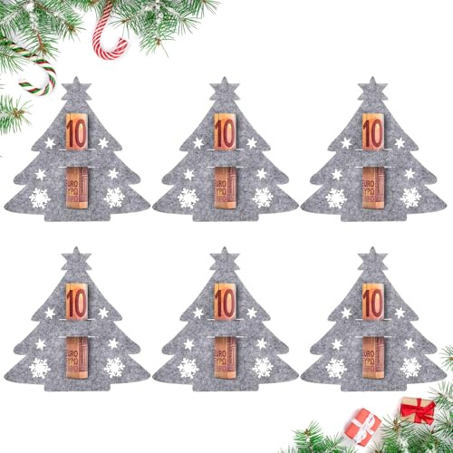 Hestya 6 Weihnachten Geldgeschenke Set mit 6 Weihnachtsbaum Filzdekorationen Geldverpackung für Weihnachten Filzbaum Lustige Geschenk Verpackung Weihnachtsdeko zum Verschenken für Geld(Baum)
