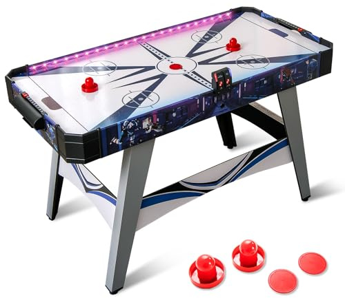 GOPLUS 137 cm Air Hockey Tisch, Hockey Spieltisch mit LED Elektronischer Punkteanzeige & Lichtern, Tischhockey mit 2 Pucks, 2 Schiebern, für Spielzimmer, Zuhause, Büro
