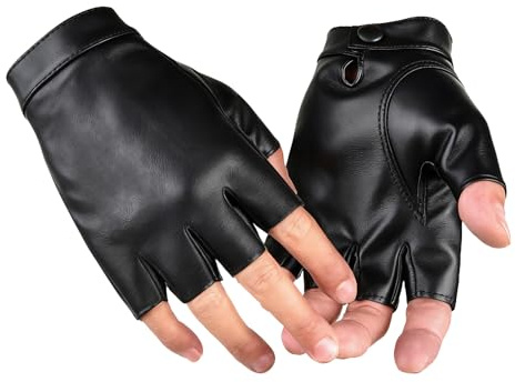 UoQo Fingerless Driving Gloves Pu Leather Half Finger Glove for Outdoor Sport Mittens Motorbike Gloves for Men Women (Black (Standard), One Size)