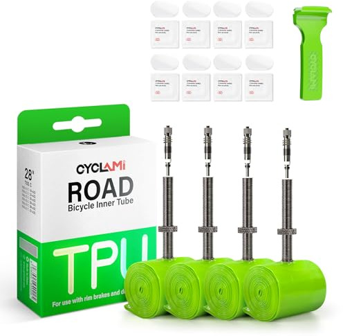 4er‑Pack CYCLAMI TPU Schlauch 700×18–32C & MTB29/27,5/26 Zoll Fahrradschläuche Metall Herausnehmbarer Presta-Ventil 45/60/80mm für Rennrad und Mountainbike