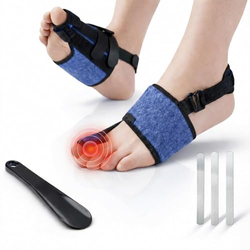 Yblisora Attelle Gros Orteil Femme Homme, Support Turf Toe Réglable, Orthèse pour Fracture, Luxation, Entorse, 3 Plaques en Acier Inoxydable, Sangle Talon Amovible, Chausse-Pied Inclus Bleu - Gauche