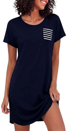 Bresdk Chemise de Nuit Femme Manche Courte Chemises de Nuit Coton Boutonnée à Col V Ete Robe Chemise Chic et Élégant