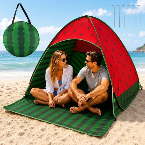 SilverChry Pop Up Strandmuschel, Strandmuschel Pop Up Strandzelt, UV-Schutz 50+, geeignet für 2-3 Personen, inklusive Heringen, ideal für Familien-Camping, Picknicks und den Strand (Wassermelone)