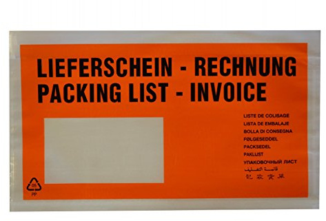 100 Lieferscheintaschen / DIN lang / Lieferschein-Rechnung / Farbe: orange