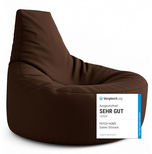 PATCH HOME Gamer Kissen & Lounge Sitzsack – befüllbar mit Reißverschluss, gefüllt mit Styropor, geeignet für In- & Outdoor. Perfekt als Gaming Sessel Sitzkissen (Braun - Ø 75cm x Höhe 80cm)