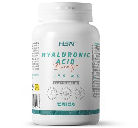 HSN Ácido Hialurónico 150mg por cápsula de Alto Peso Molecular | 120 Cápsulas Vegetales en forma de ácido hialurónico sódico para mayor estabilidad | No-GMO, Vegano, Sin Gluten