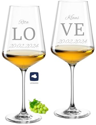 laser-diele Leonardo Weingläser mit Gravur - LOVE - Personalisiert mit Namen und Datum - Hochzeitsgeschenk für das Brautpaar - 560ml Puccini