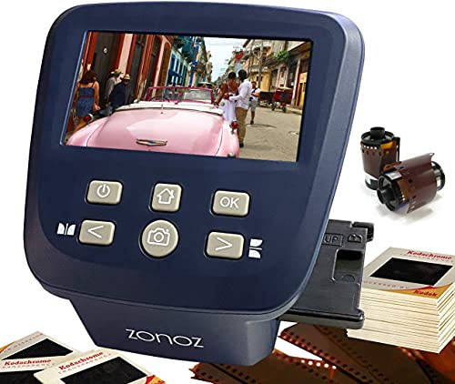 zonoz FS-Five - Scanner digitale per pellicola e diapositive, converte 35 mm, 126, 110, Super 8 pellicole negative e diapositive in JPEG, include grande LCD luminoso da 5 pollici e adattatori per