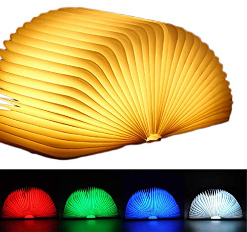 EasyULT Hölzerne Faltende Buch Lampe, 6 Modes Mini LED Buchlampe Stimmungslicht Dekorative Buch Lampe Farbwechseln, 360° Faltbar Deko Lampen Buchformig Nachtlicht, Ideal für Geschenk (12x9x2.5cm)
