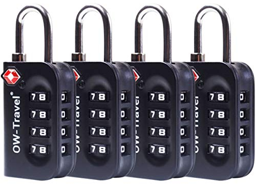 OW-Travel Zahlenschloss 4 Stellig Kofferschloss Vorhängeschloss Gepäckschloss Sicherheitsschloss Diebstahl Sicheres Lock TSA USA Schloss Zahlencode für Reisekoffer Spind Rucksack Luggage:4 Schwarz