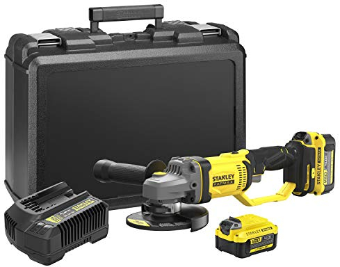Stanley Meuleuse sans fil d'angle, 18V, Gamme FATMAX V20, 125 mm, Vitesse 8500 trs/mn, Avec 1 Mallette, 2 batteries 4Ah et 1 chargeur 2Ah, SFMCG400M2K-QW Noir; Jaune