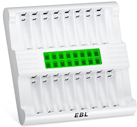 EBL AA Battery Charger, 16 Bay Batteries Charger with 1-Hour Fast Charging with LCD Display and AC Plug Cable for AA AAA NiMH Rechargeable Batteries