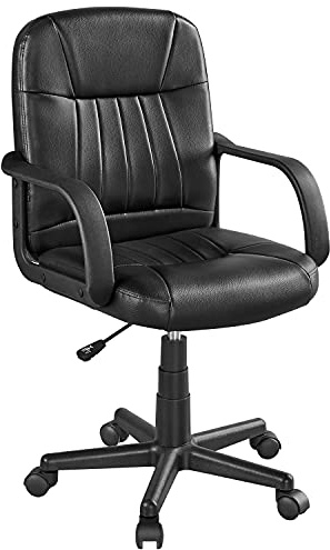 Yaheetech Silla de Oficina Ergonómica Ajustable en Altura Silla de Escritorio con Asiento Acolchado con Reposabrazos Silla de Oficina de Polipiel Artificial para Ejecutivos con Ruedas Giratorias