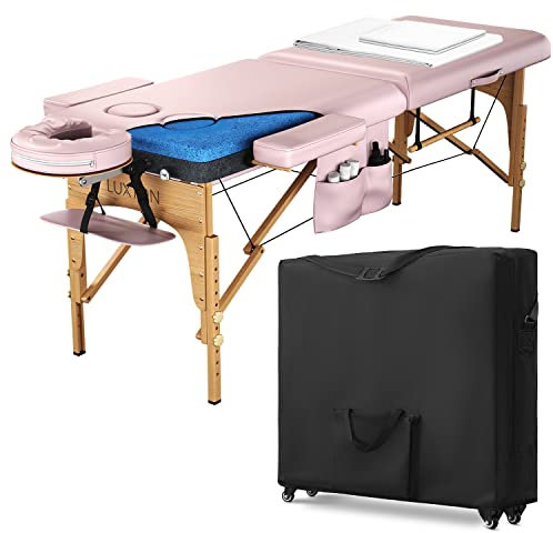 Luxton Home Massageliege aus Memory-Schaum für Frauen, mit individuellen Laken und Rollkoffer, einfach aufzubauen, faltbar und tragbar