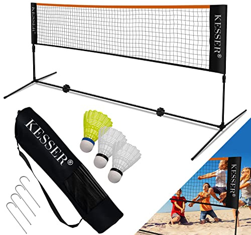 KESSER® Badmintonnetz Tennisnetz | Federballnetz 3-Fach-Höhenverstellbar 107/120/155cm, stabiles Gestell, Set mit Netz, 3X Federball & 3X Tennisball, Montagezubehör, Transporttasche, Indoor & Outdoor