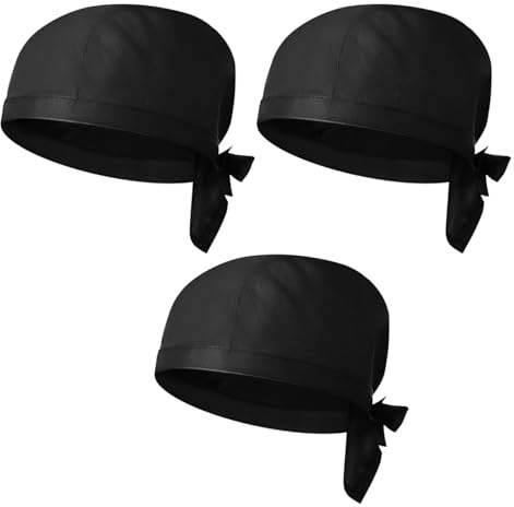 Cabilock 3Pcs Koch Kopfbedeckung Schwarz Kochmütze Bandana: Küchenmütze Elastische Kochmütze Chef Kochhut Aus Baumwolle Poly Kopfbedeckung Für Männer Frauen Kochen