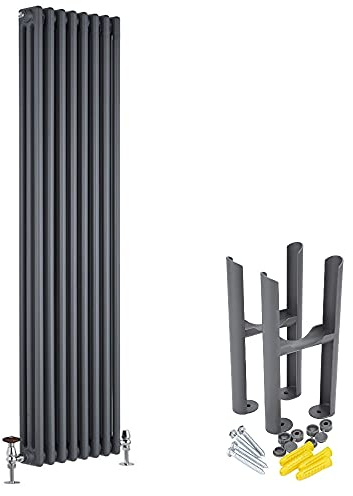 MILANO Anthracite Cast Iron Style Vertical 3 Column Radiator Feet 1800x380