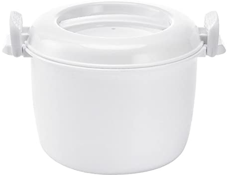 Microwave Rice Cooker Steamer, Round Microwave Food Container for Vegetables, Safe as Mixing and Serving Bowls, Micro Rice Pasta Cooker - Dishwasher Safe | 1.8 Liter/7.5 Cup