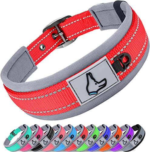 Joytale Halsband Hund, Weich Hundehalsband Gepolstert Neopren Hunde Halsband für Große Hunde, Nylon Reflektierend Breit Halsbänder, Rot