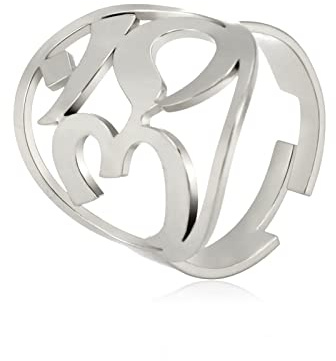 TEAMER Größenverstellbare Blume des Lebens Ringe Edelstahl Om Symbol Ring Heilige Geometrie Magisches Hexagramm Talisman Amulett Schmuck für Frauen Mädchen (OM-Symbol-Silber)