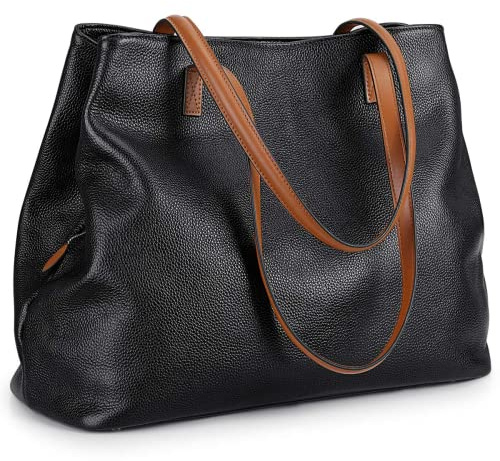 S-ZONE Damen Handtasche Weiches Echtleder Große Faltbare Shopper Schultertasche 13 Inch Laptoptasche Abeitstasche Henkeltaschen