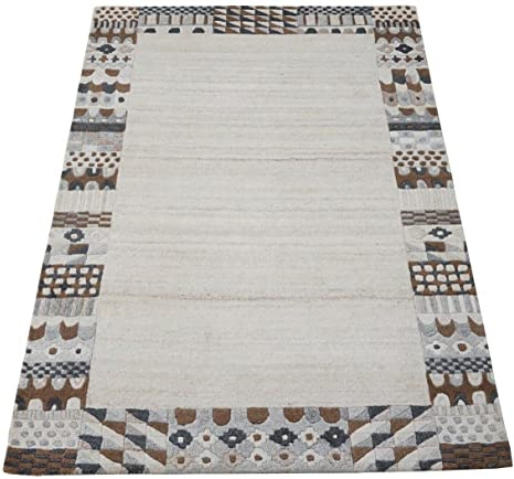 100% Wolle Beige Teppich 160X230 cm Orientteppich Handgetuftet HT323u