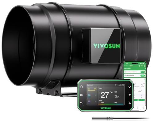 VIVOSUN Smart Rohrventilator 200mm Rohrlüfter 1232m³/h E42A+ Controller | AeroZesh G8 Thermo-Hygrometer, WiFi/App-Steuerung, EC Motor, Inline Growbox Ventilator für Kühlung, Growzelte, Hydroponik
