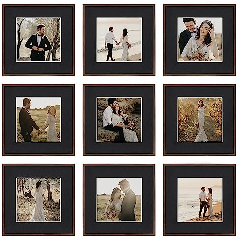 Camden Reed 9 Piece Gallery Wall Frame Set, matted frames feature Photograph or Art Print, 8x8, Walnut Woodgrain Finish