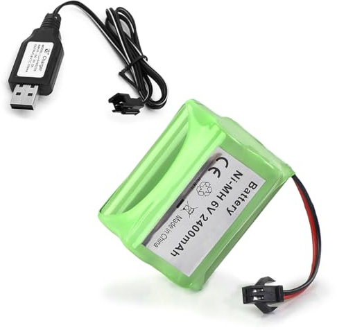 NI-MH Battery for Solar LED Light Miner Lamp RC Car Toy Truck 2400mAh 6V | SM 2P, For Electric Toy Truck Construction Dumper Remote Control, Included USB cable supports convenient direct recharge