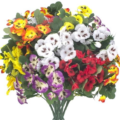 Grunyia Künstliche Stiefmütterchen, Kunstblumen, für Zuhause, Hochzeit, Küche, Garten, Tischdekoration, Innen- und Außenbereich, 10 Bündel (gemischte Farben)
