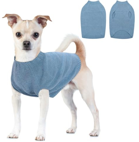 CITÉTOILE Warme Strick Hundepullover, Welpenkleidung mit Leinenlöchern für Herbst Winter, Warme Kleidung für Kleine Mittlere Große Haustiere, Blau, S