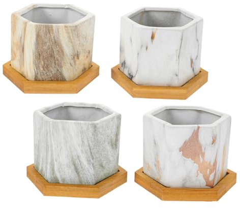 Supvox 4-teiliges Keramik Sukkulenten Topf Mit Steinoptik, Pflanzgefäß Für Blumen, Dekoration Für Schreibtisch, Fensterbank, Bad, Arbeitsplatte, Homeoffice, Küche, Terrasse