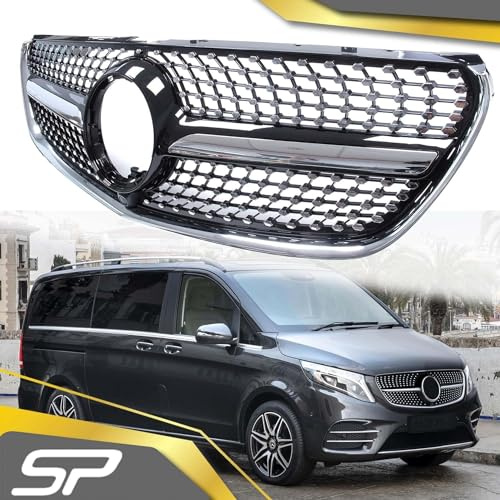 DTGTEX Auto Vordere Stoßstange Kühlergrill für Benz V-Class W447 V250 V260 V300 2014-2019, KüHlergrill Front Ersatz Hauben Grill Doppelsteg Sport Kühlergrill