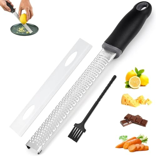 QHFlashbuy Rallador de Limón,Ralladores de Cocina,Rallador de Queso,Rallador de Acero Inoxidable,Fino Zester con Cuchilla de Acero Inoxidable y Mango de Silicona