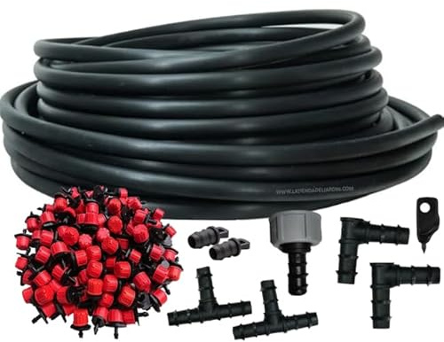 Suinga Système d'arrosage goutte à goutte pour jardin 100 mètres. Comprend un tuyau de 16 mm + 100 goutteurs + accessoires d'installation