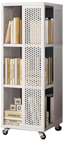 Bücherregal Bücherschrank Bücherregale Aus Eisen Mit Rollen, Bücherregal, Um 360° Drehbar, Bücherregale Aus Metall, Bodenstehend, Bücherregal Büroregal Aktenschran ( Color : White , Size : 3 Tier )